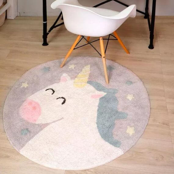 Tapis gris enfant lavable en machine rond Believe in Yourself Lorena Canals